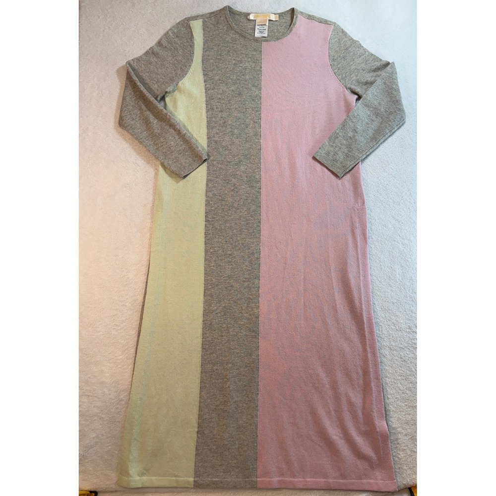 Zynni Cashmere Anthropologie Colorblock Midi Dress Grey Pink SP 100% Cashmere